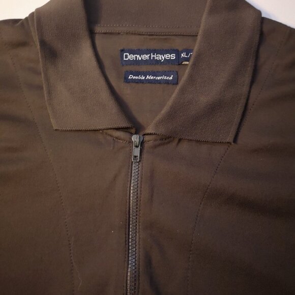 Denver Hayes Men's Size XL 1/4 Zip Long Sleeve Dark Brown 100% Cotton Polo - Picture 7 of 9